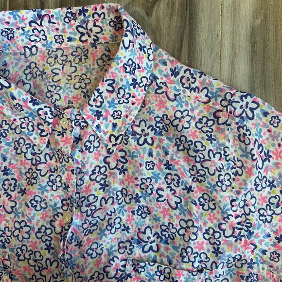 Lilly‎ Pulitzer Sea View Button Down Fun Sun Repeat Ditsy Size L Linen Coastal - Picture 5 of 8